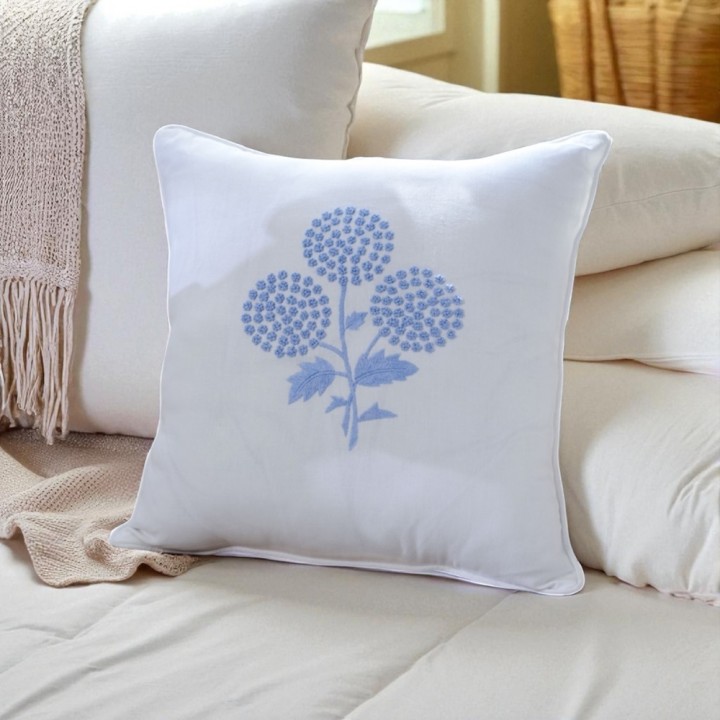 Cushion cover-Blue flower embroidery